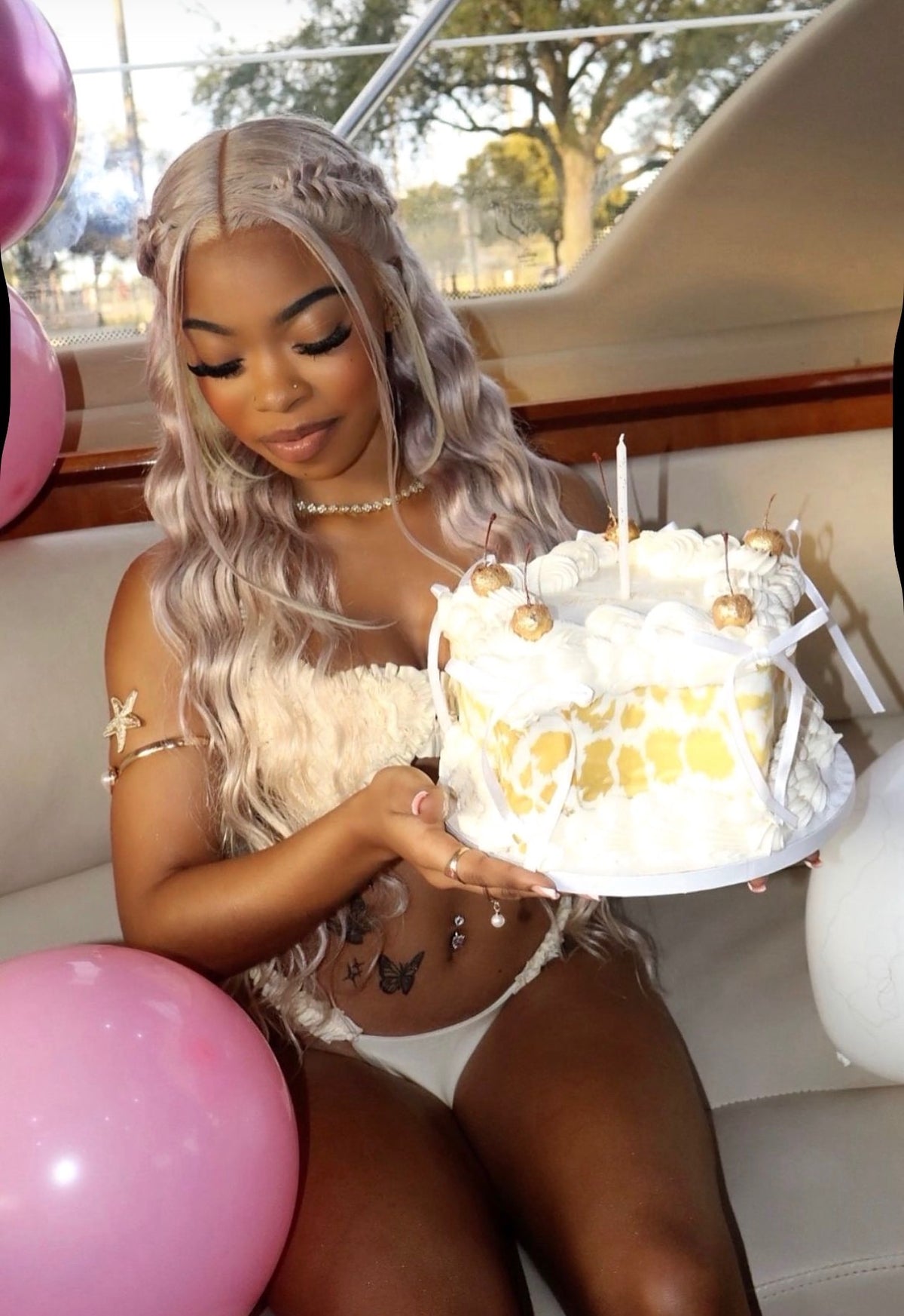 Customer celebrating with a cake
